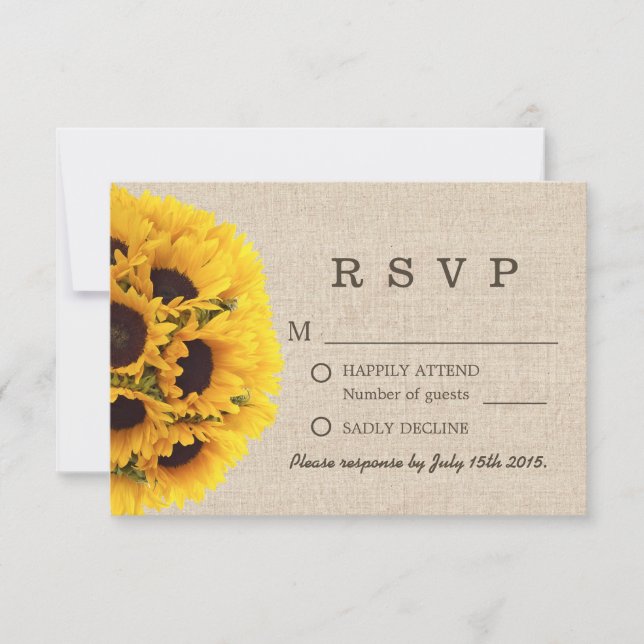 Elegante Sunflowers Burlap Wedding RSVP (Anverso)
