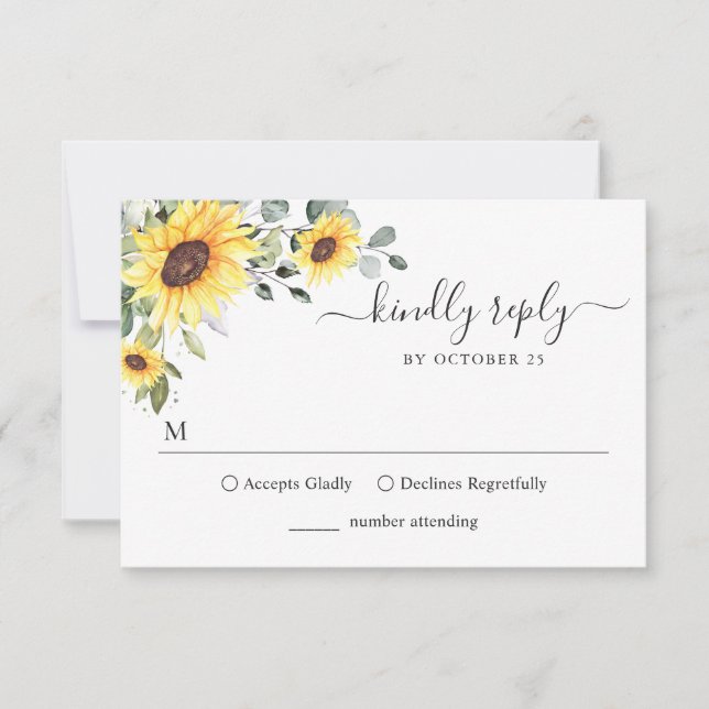 Elegante Sunflowers Eucalyptus Floral Wedding RSVP (Anverso)