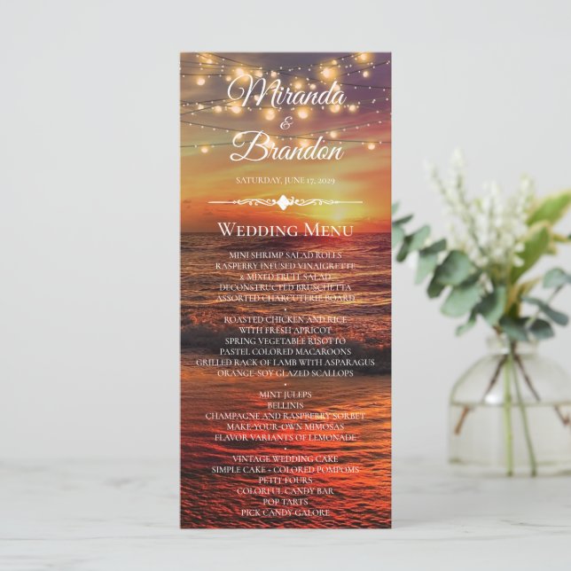 Elegante Sunset Beach Summer Boda Carta (Anverso de pie)