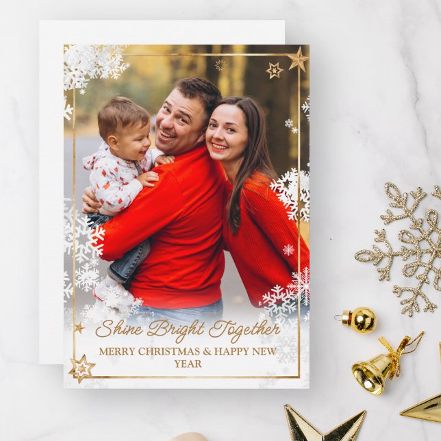 Elegante Superposición de Navidad en Oro Foto Copo (snowflake overlay christmas holiday cards winter gold elegant stylish)
