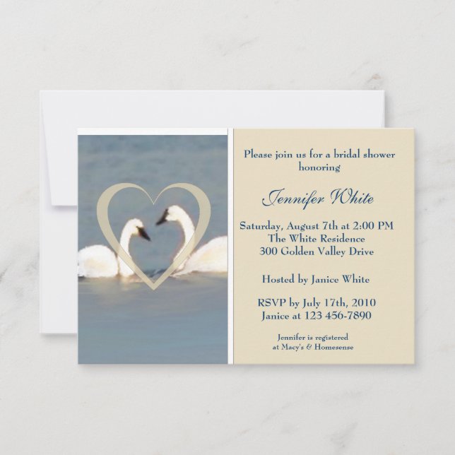 Elegante Swans Bridal Shower Invitación (Anverso)
