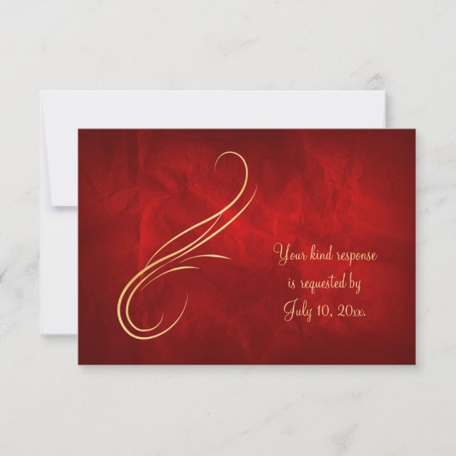 Elegante Swirl Boda Roja Brillante RSVP (Anverso)