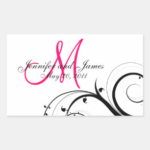 Elegante Swirl Monograma Boda Etiquetas de vino