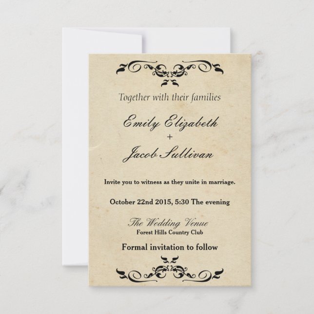 Elegante Swirl Vintage Flourish Wedding Invitacion (Anverso)