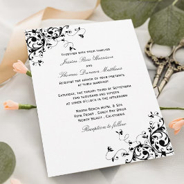 Elegante Swirls Invitaciones a la boda blanca y ne