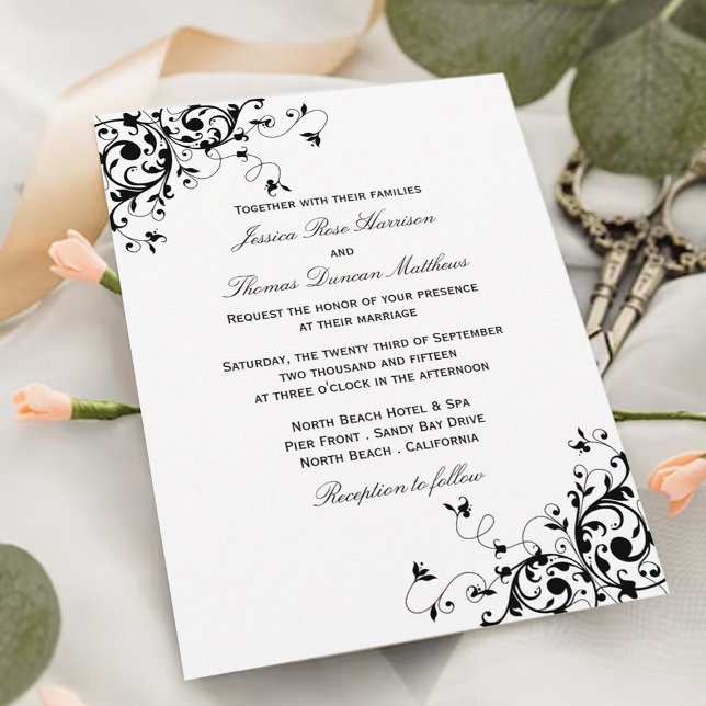 Elegante Swirls Invitaciones a la boda blanca y ne (Subido por el creador)