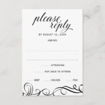 Elegante Swirls Wedding RSVP con Elección de Comid