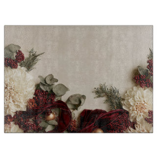 Elegante tabla de cortar de vidrio con dalias de c