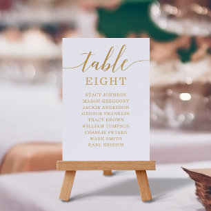 Elegante Tabla Mínima de Números de Mesa Dorada