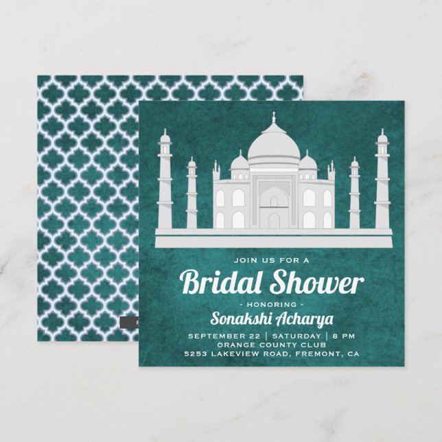 Elegante Taj Mahal Bridal Invitación a la Ducha Br (Anverso / Reverso)