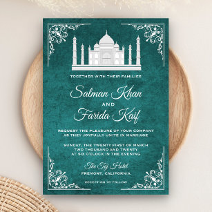 Elegante Taj Mahal Invitación a la boda árabe Verd