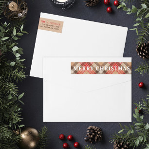 Elegante Tan Tartan Plaid Merry Christmas Address
