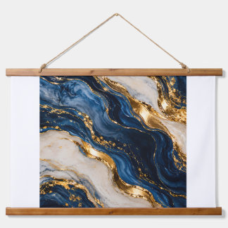 Elegante Tapiz Colgante de Mármol Azul y Dorado de