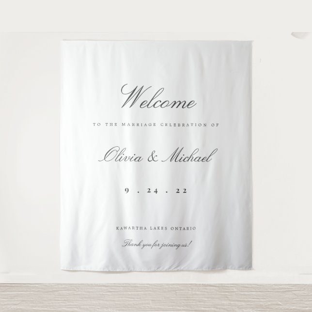 Elegante tapiz de bienvenida de boda personalizado (Anverso)