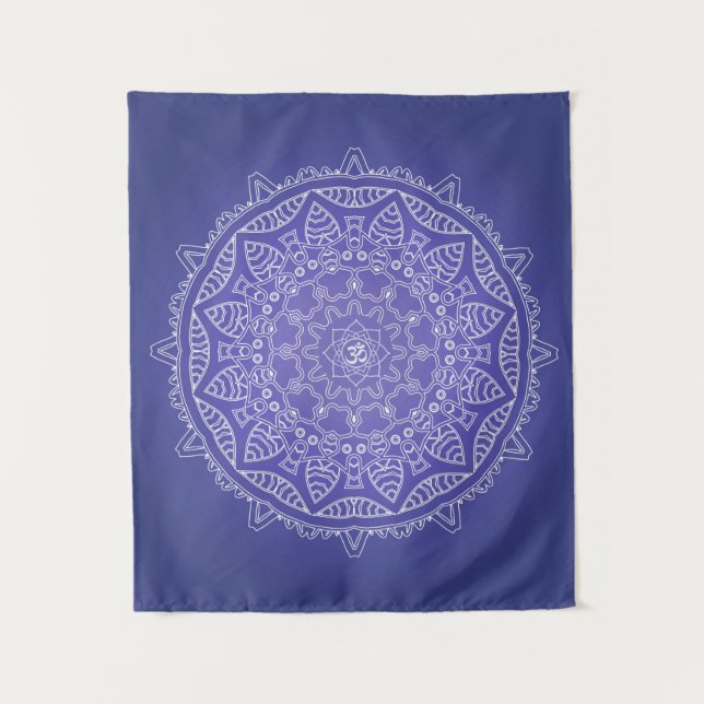 Elegante Tapiz De Om Azul Mandala (Anverso)