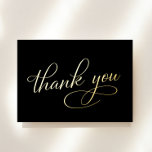 Elegante tarjeta 90th Birthday Black Relieve metal<br><div class="desc">Muestra tu gratitud a tus invitados de la fiesta de cumpleaños número 90 con estilo con esta elegante tarjeta de agradecimiento negra. La parte delantera incluye "Gracias" en un guión de caligrafía de moda, representado en su elección de Relieve metalizado oro, plata o oro rosa real. En la parte posterior,...</div>