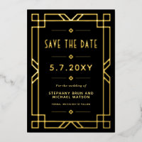 Elegante tarjeta Art Déco de oro negro para guarda