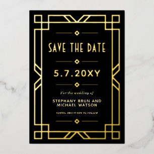 Elegante tarjeta Art Déco de oro negro para guarda