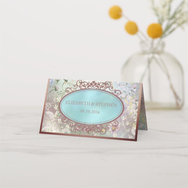 Elegante tarjeta azul acuarela floral (Reverso)