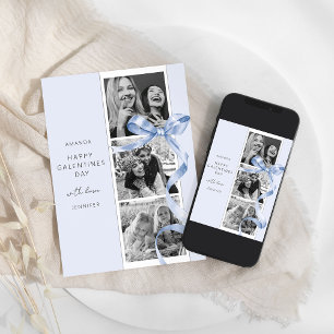 Elegante tarjeta azul Bow 3 Photo Galentines Day C