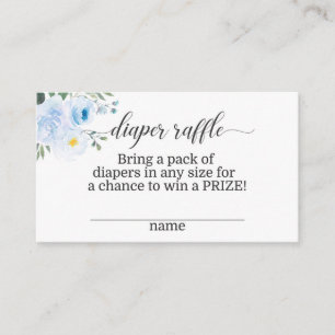 Elegante tarjeta azul floral Diaper Raffle Card