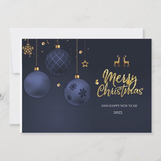 Elegante tarjeta azul tradicional de navidad (Anverso)