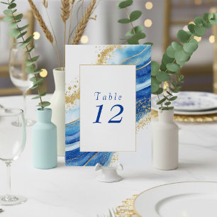 Elegante tarjeta azul y oro negrita número de tabl
