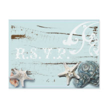 Elegante tarjeta BLue Seashells Beach Wedding RSVP