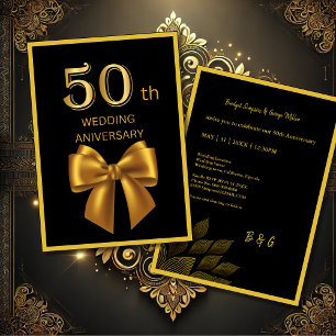 elegante tarjeta boda de 50 años de negro y oro