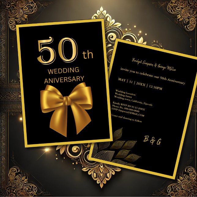 elegante tarjeta boda de 50 años de negro y oro (Subido por el creador)