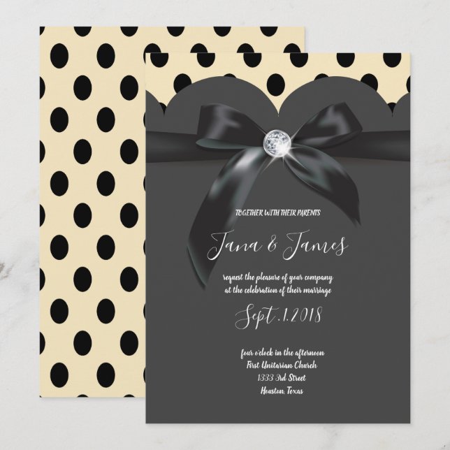 Elegante tarjeta boda de cinta de moda moderna (Anverso / Reverso)