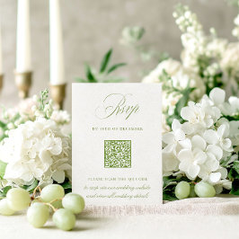 Elegante Tarjeta Boda de código QR verde Sage RSVP