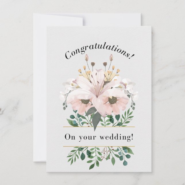 Elegante tarjeta Boda de felicitaciones florales (Anverso)