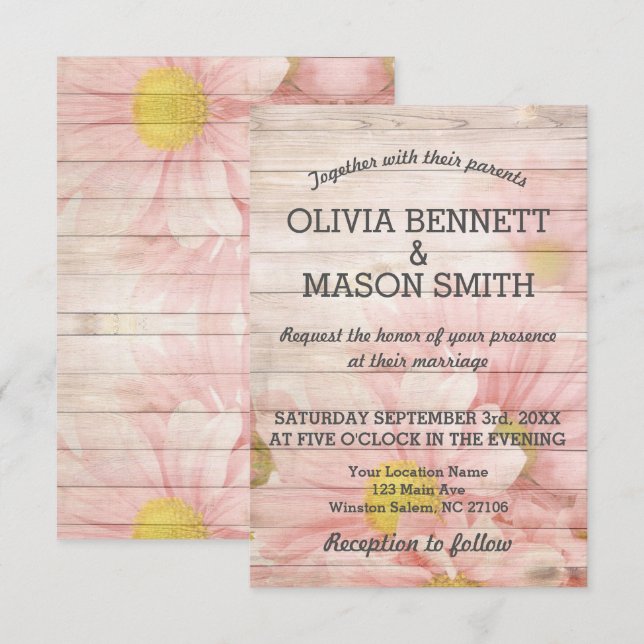 Elegante tarjeta Boda de flores de madera texturad (Anverso / Reverso)