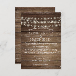 Elegante Tarjeta Boda de Luces Rústicas