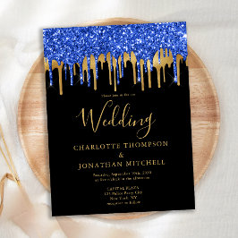 Elegante tarjeta Boda de Purpurinas de oro azul ne