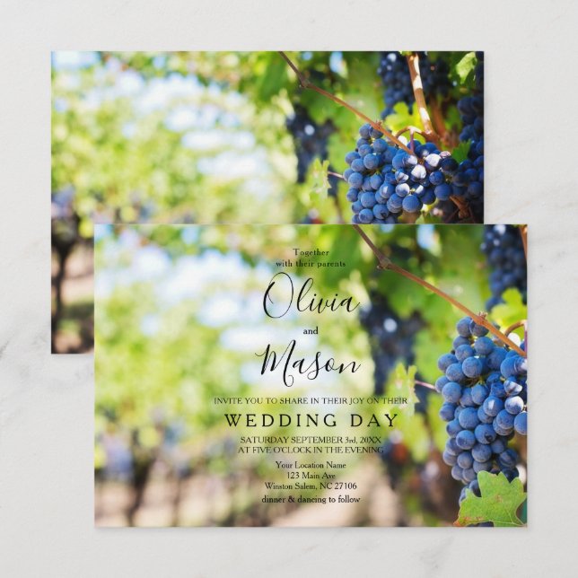 Elegante tarjeta Boda de vinos y viñas de viñedos (Anverso / Reverso)