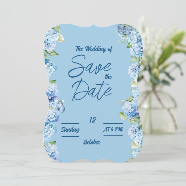 Elegante tarjeta Boda floral azul (Anverso de pie)