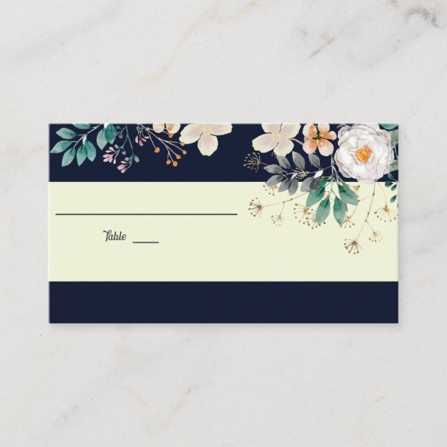 Elegante tarjeta Boda floral azul oscuro (Anverso)