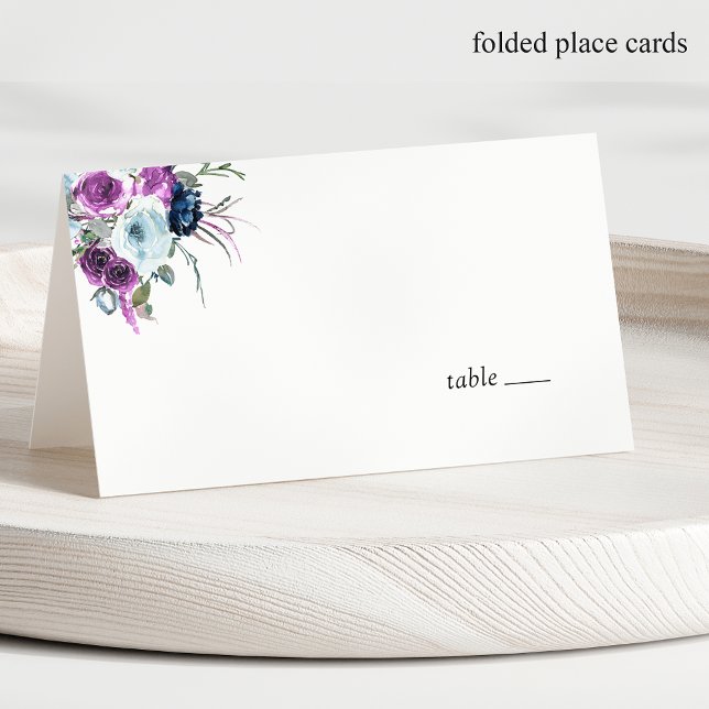 Elegante tarjeta Boda floral azul y púrpura (Subido por el creador)