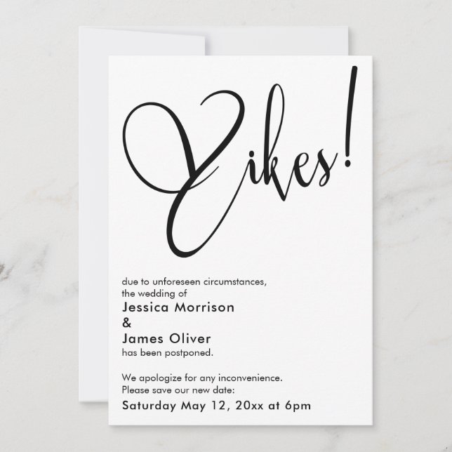Elegante Tarjeta Boda graciosa "Yikes" pospuesta (Anverso)