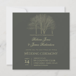 ELEGANTE tarjeta boda GRIS GOLD FALL OTOMN ÁRBOLES