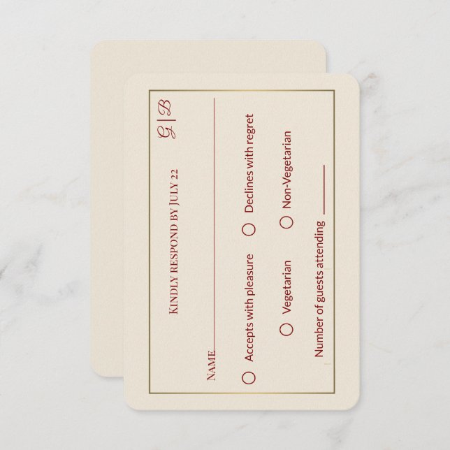 Elegante Tarjeta Boda Mínima RSVP (Anverso / Reverso)