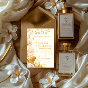 Elegante tarjeta Boda RSVP de la concha dorada