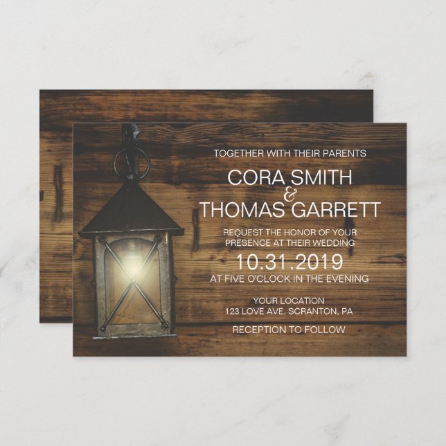 Elegante Tarjeta Boda Rústica de Luces Rústicas (Anverso / Reverso)