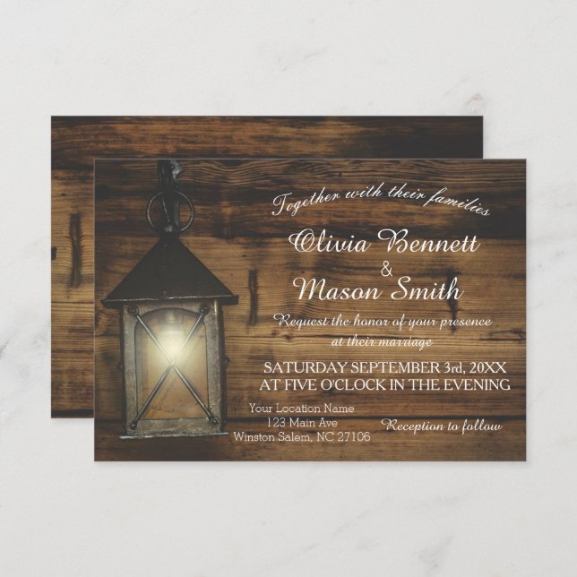 Elegante Tarjeta Boda Rústica de Luces Rústicas (Anverso / Reverso)