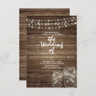 Elegante tarjeta Boda Rústica Mason Jar Lights