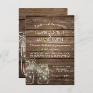 Elegante tarjeta Boda Rústica Mason Jar Lights