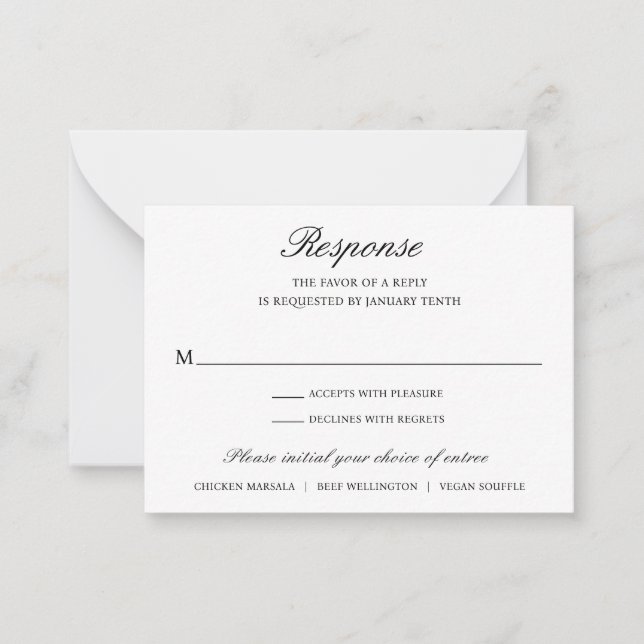 Elegante tarjeta Boda tradicional formal Mini RSVP (Anverso)