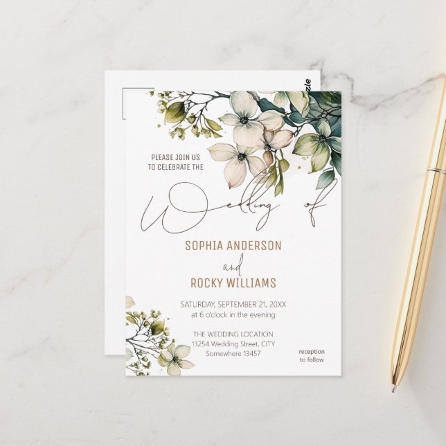 Elegante tarjeta Boho Cute Wildflower Floral boda (Anverso/Reverso In Situ)